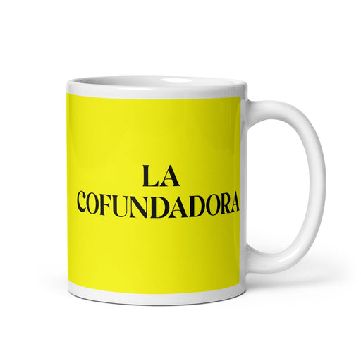 La Cofundadora The Co-Founder Funny Home Office Work Coffee Mug Mexican Spanish Pride Gift White Glossy Cup Yellow Card Mug Mexicada 11 oz