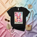 La Coneja Loteria Card T-Shirt, Cute Watercolor Pink Bunny Rabbit Graphic Tee, Mexican Bingo Game Illustration, Unisex Black Shirt, Number 10 Design Mexicada