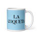 La Coqueta The Flirt Funny Home Office Work Coffee Mug Mexican Spanish Pride Gift White Glossy Cup Sky Blue Card Mug Mexicada 11 oz