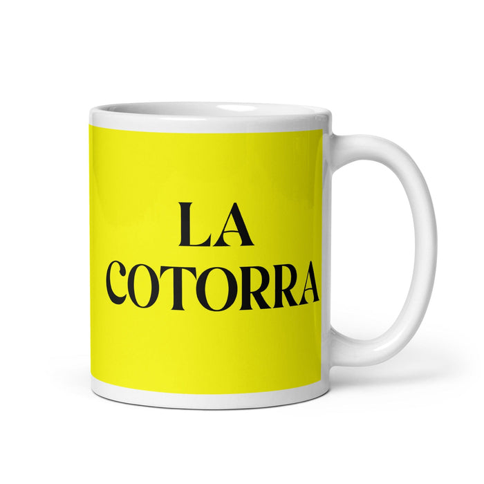 La Cotorra The Chatterbox Funny Home Office Work Coffee Mug Mexican Spanish Pride Gift White Glossy Cup Yellow Card Mug Mexicada 11 oz