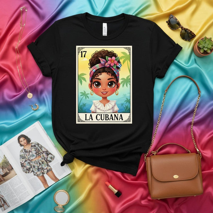 La Cubana Loteria Card T-Shirt, Cute Afro-Cuban Girl Graphic Tee, Cuban Heritage Shirt, Latina Culture Gift, Caribbean Summer Beach Vacation Top Mexicada