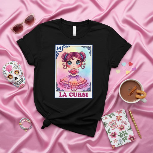 LA CURSI Cute Kawaii Loteria Card Shirt, Number 14 La Cursi Spanish Graphic Tee, Mexican Bingo Game Inspired Unisex T-shirt Gift Mexicada