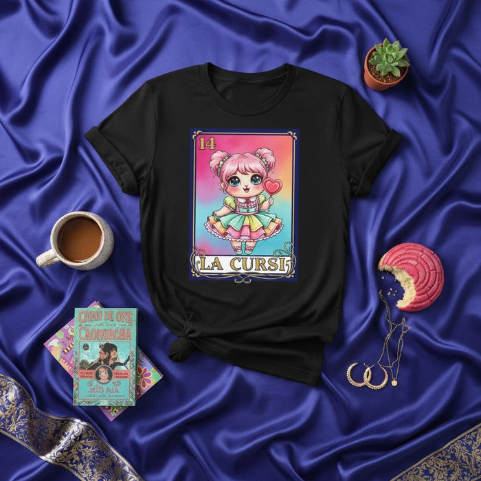 LA CURSI Cute Pink Haired Girl Loteria Card 14 T-Shirt, Kawaii Pastel Mexican Bingo Tee, Funny Spanish Phrase Graphic Shirt, Unisex Gift Idea Mexicada