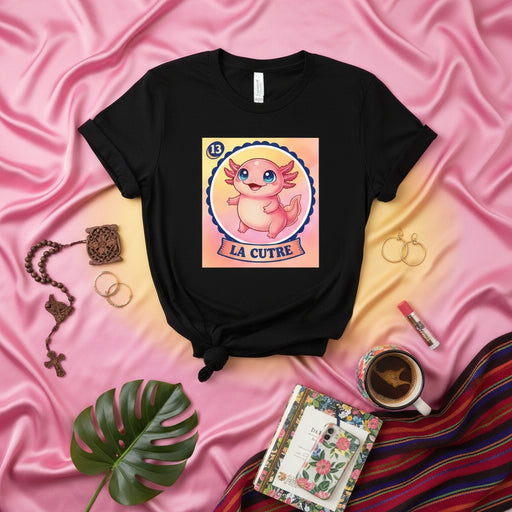 LA CUTRE Cute Axolotl Loteria Card T-Shirt, Kawaii Salamander Mexican Bingo Game Tee, Funny Number 13 Aquatic Pet Graphic Shirt Gift Mexicada