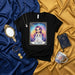 LA DEÍSTA Celestial Sun Moon Goddess Loteria Card T-Shirt, Cute Kawaii Deity Graphic Tee, Black Unisex Shirt, Mexican Bingo Inspired Design Mexicada