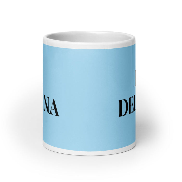 La Delfina The Dolphin Funny Home Office Work Coffee Mug Mexican Spanish Pride Gift White Glossy Cup Sky Blue Card Mug Mexicada