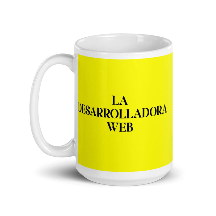 La Desarrolladora Web The Web Developer Funny Home Office Work Coffee Mug Mexican Spanish Pride Gift White Glossy Cup Yellow Card Mug Mexicada