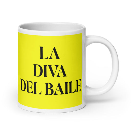 La Diva Del Baile The Dance Diva Funny Home Office Work Coffee Mug Mexican Spanish Pride Gift White Glossy Cup Yellow Card Mug Mexicada 20 oz