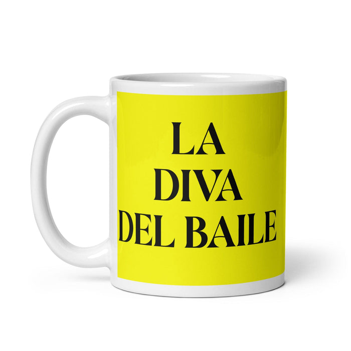 La Diva Del Baile The Dance Diva Funny Home Office Work Coffee Mug Mexican Spanish Pride Gift White Glossy Cup Yellow Card Mug Mexicada