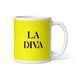 La Diva The Diva Funny Home Office Work Coffee Mug Mexican Spanish Pride Gift White Glossy Cup Yellow Card Mug Mexicada 11 oz