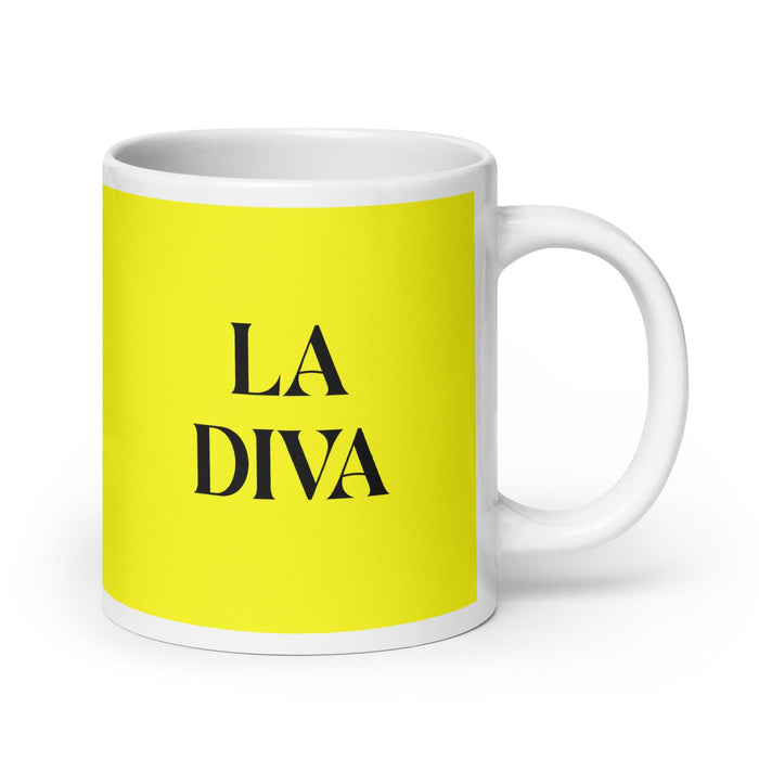 La Diva The Diva Funny Home Office Work Coffee Mug Mexican Spanish Pride Gift White Glossy Cup Yellow Card Mug Mexicada 20 oz