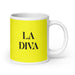 La Diva The Diva Funny Home Office Work Coffee Mug Mexican Spanish Pride Gift White Glossy Cup Yellow Card Mug Mexicada 20 oz