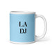 La Dj The Dj Funny Home Office Work Coffee Mug Mexican Spanish Pride Gift White Glossy Cup Sky Blue Card Mug Mexicada 11 oz