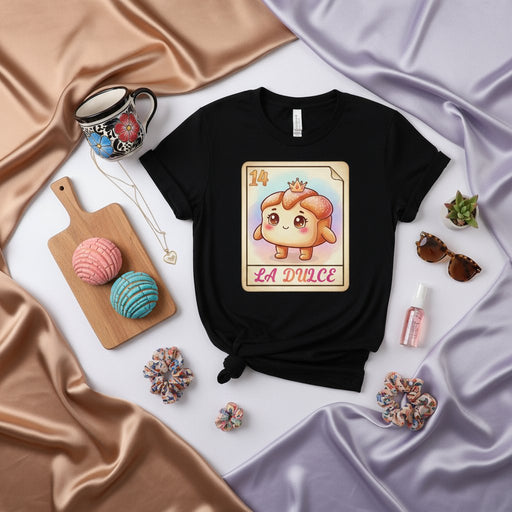 LA DULCE Cute Concha Pan Dulce Loteria Card Unisex T-Shirt - Mexican Bakery Food Art Tee for Men and Women, Sweet Bread Graphic Novelty Shirt Mexicada