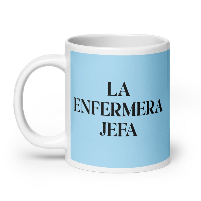 La Enfermera Jefa The Head Nurse Funny Home Office Work Coffee Mug Mexican Spanish Pride Gift White Glossy Cup Sky Blue Card Mug Mexicada