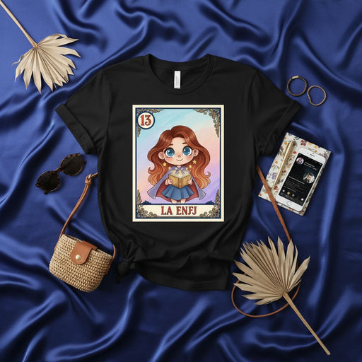 LA ENFJ Loteria Card T-Shirt, Cute Cartoon Myer-Briggs Personality Type Graphic Tee, Women's Novelty Gift Top, Unisex Character 13 Design Mexicada