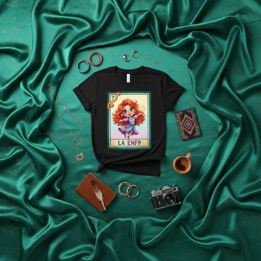 LA ENFP Lotería Card T-Shirt, Personality Type Shirt, Funny Mexican Bingo Game Design, Redhead Girl Graphic Tee, Unisex Gift for Extroverts, MBTI Inspired Merch, Cute Illustrated Character Apparel Mexicada