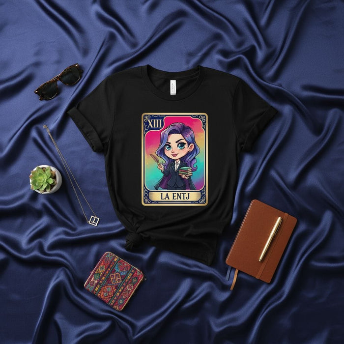 LA ENTJ Tarot Card T-Shirt, Funny Latina Mexican La Lotería Game Style Shirt, Cute Anime Cartoon Chibi Character Tee, Gifts for Women and Men with the Commander Personality Type Mexicada