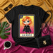 LA ENTJ Unisex T-Shirt - Cute Cartoon Lotería Card Design, Number 12, Executive Personality Type MBTI Graphic Tee, Black Shirt with Red-Haired Woman Character Mexicada