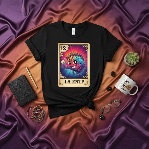 LA ENTP Funny Mexican Lotería Card T-Shirt - Brain Thinker Character Idea Bulb Graphic Tee - Unique MBTI Personality Type Gift for Extrovert Intuitive Thinker Perceiver Mexicada