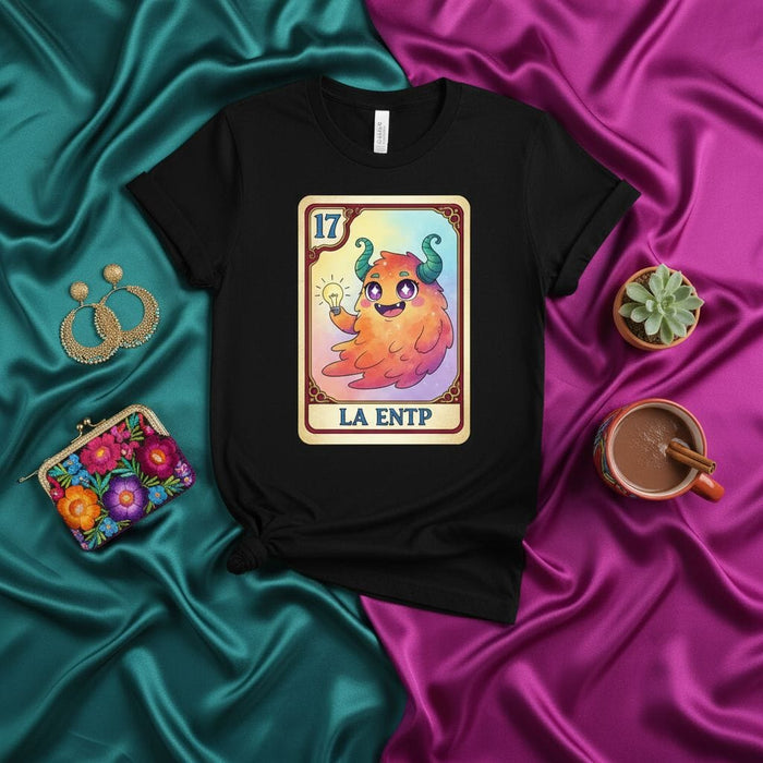 LA ENTP Funny Monster Lotería Card T-Shirt - Cute Cartoon Idea Generator Creature Graphic Tee, Unisex Myers-Briggs Personality Type Gift Shirt Mexicada