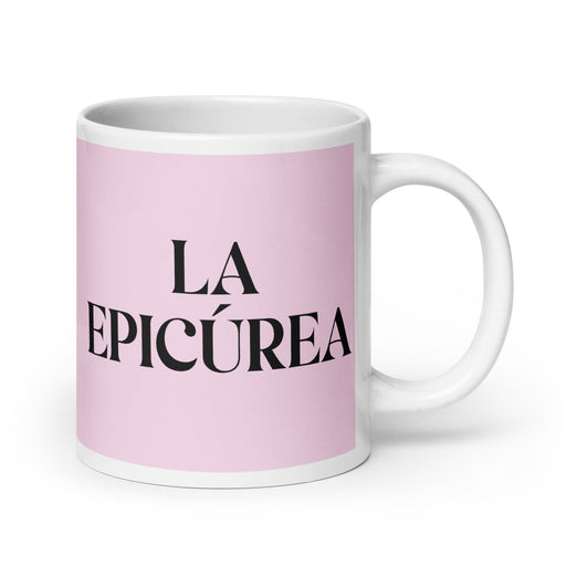 La Epicúrea The Epicurean Funny Home Office Work Coffee Mug Mexican Spanish Pride Gift White Glossy Cup Light Pink Card Mug Mexicada 20 oz