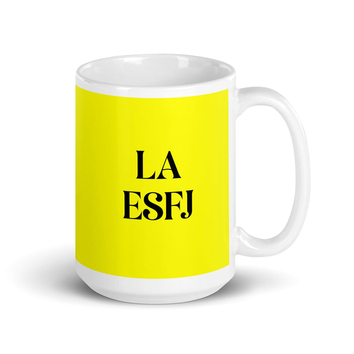 La ESFJ The Consul MBTI Personality Funny Home Office Work Coffee Mug Mexican Spanish Pride Gift White Glossy Cup Yellow Card Mug Mexicada 15 oz