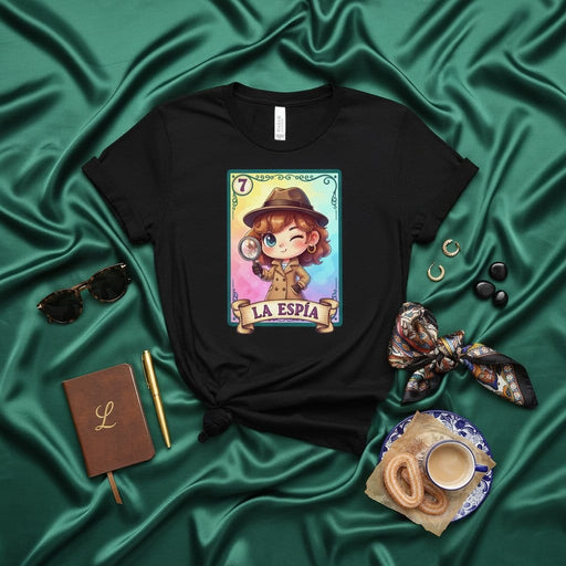 La Espía Chibi Detective Lotería Card T-Shirt Unisex Graphic Tee Cute Spy Character Design Fun Mexican Bingo Game Inspired Apparel Gift Mexicada