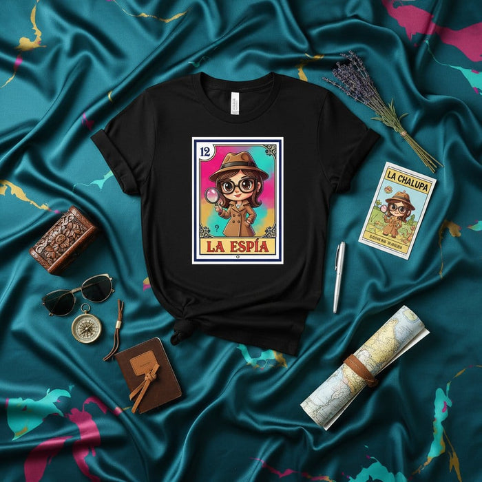 LA ESPIA Cute Spy Detective Loteria Card T-Shirt, Unisex Graphic Tee, Mexican Bingo Game Inspired Apparel, Gift for Sleuth Mystery Lovers Mexicada