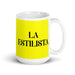La Estilista The Stylist Funny Home Office Work Coffee Mug Mexican Spanish Pride Gift White Glossy Cup Yellow Card Mug Mexicada 15 oz