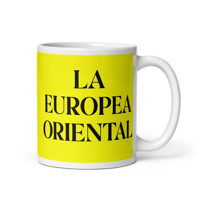 La Europea Oriental The Eastern European Funny Home Office Work Coffee Mug Mexican Spanish Pride Gift White Glossy Cup Yellow Card Mug Mexicada 11 oz