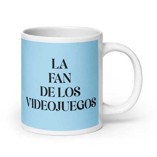 La Fan De Los Videojuegos The Video Game Fan Funny Home Office Work Coffee Mug Mexican Spanish Pride Gift White Glossy Cup Sky Blue Card Mug Mexicada 20 oz
