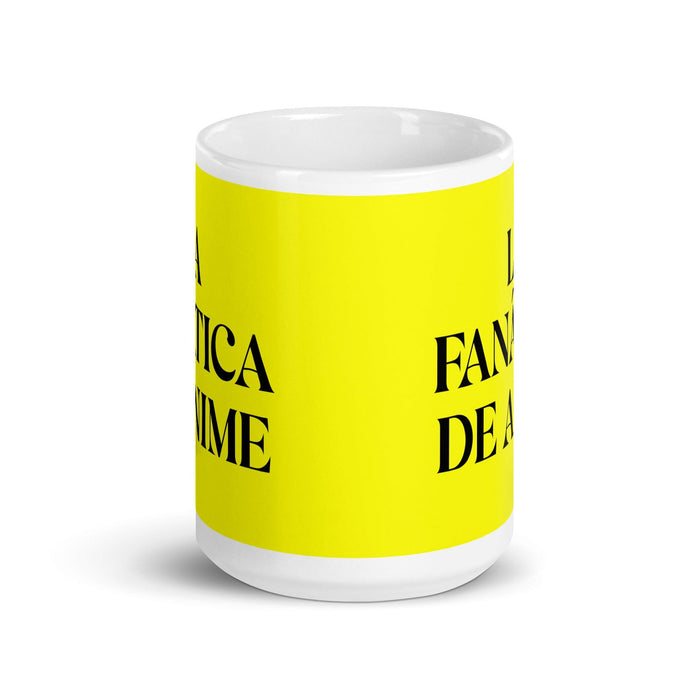 La Fanática De Anime The Anime Fan Funny Home Office Work Coffee Mug Mexican Spanish Pride Gift White Glossy Cup Yellow Card Mug Mexicada