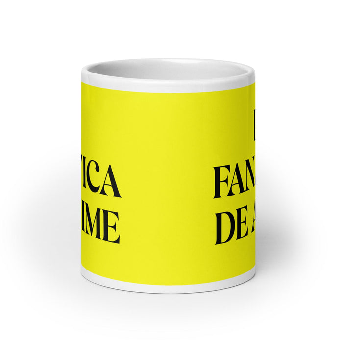 La Fanática De Anime The Anime Fan Funny Home Office Work Coffee Mug Mexican Spanish Pride Gift White Glossy Cup Yellow Card Mug Mexicada