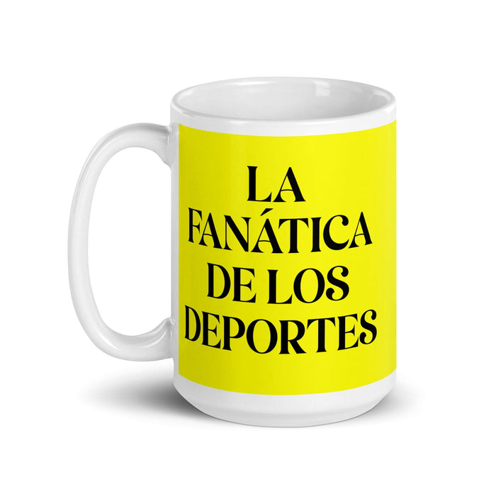 La Fanática De Los Deportes The Sports Fan Funny Home Office Work Coffee Mug Mexican Spanish Pride Gift White Glossy Cup Yellow Card Mug Mexicada