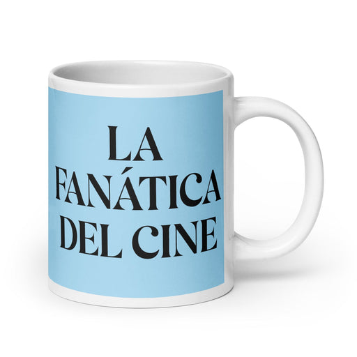 La Fanática Del Cine The Movie Buff Funny Home Office Work Coffee Mug Mexican Spanish Pride Gift White Glossy Cup Sky Blue Card Mug Mexicada 20 oz