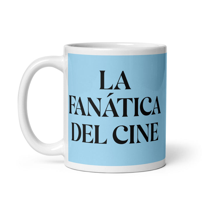 La Fanática Del Cine The Movie Buff Funny Home Office Work Coffee Mug Mexican Spanish Pride Gift White Glossy Cup Sky Blue Card Mug Mexicada