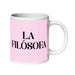 La Filósofa The Philosopher Funny Home Office Work Coffee Mug Mexican Spanish Pride Gift White Glossy Cup Light Pink Card Mug Mexicada 20 oz