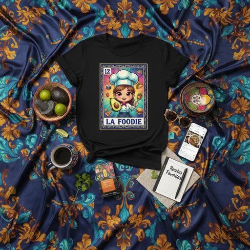 LA FOODIE Unisex T-Shirt with Chef Loteria Card Design, Cute Cooking and Avocado Graphic Tee, Mexican Bingo Inspired Apparel for Food Lovers Mexicada
