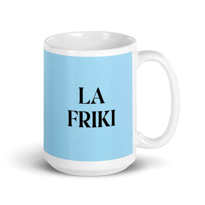 La Friki The Geek Funny Home Office Work Coffee Mug Mexican Spanish Pride Gift White Glossy Cup Sky Blue Card Mug Mexicada 15 oz