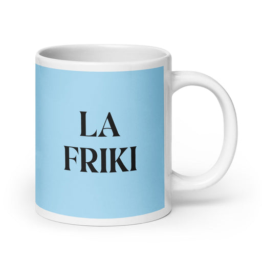 La Friki The Geek Funny Home Office Work Coffee Mug Mexican Spanish Pride Gift White Glossy Cup Sky Blue Card Mug Mexicada 20 oz