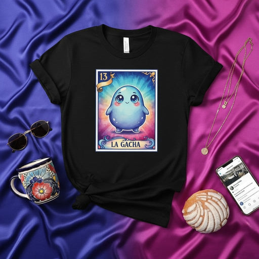 LA GACHA Cute Blue Gacha Monster Loteria Card 13 Unisex T-Shirt - Kawaii Mexican Bingo Game Art Tee Shirt Gift for Gaming Fans and Anime Lovers Mexicada