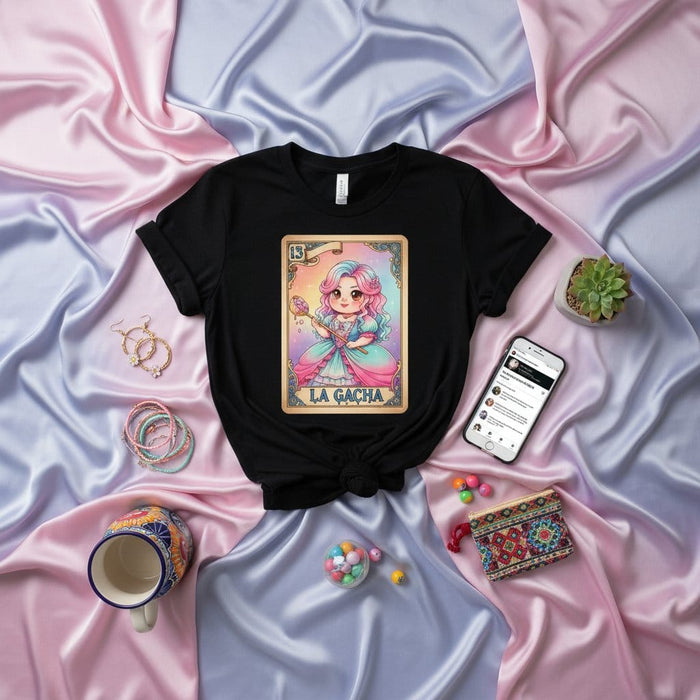 LA GACHA Kawaii Anime Girl Loteria Card T-Shirt | Number 13 Mexican Bingo Game Design | Unisex Aesthetic Pastel Goth Graphic Tee Gift Mexicada
