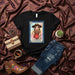 LA GAUCHA Loteria Card T-Shirt, Cute Cowboy Girl and Dog Graphic Tee, Number 17 Mexican Bingo Style Shirt, Unique Latinx Folk Art Apparel Mexicada