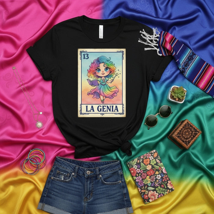 LA GENIA Loteria Card T-Shirt, Cute Rainbow Fairy Girl Design, Mexican Bingo Game Themed Unisex Tee, Graphic Print Clothing Gift Mexicada