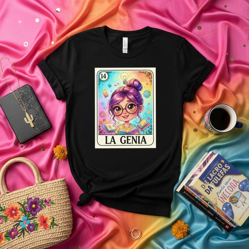 LA GENIA Smart Woman Loteria Card T-Shirt Cute Mexican Bingo Game Design Funny Gift for Genius Girls and Book Lovers Unisex Tee Shirt Graphic Print Short Sleeve Top for Teachers Students and STEM Careers Mexicada