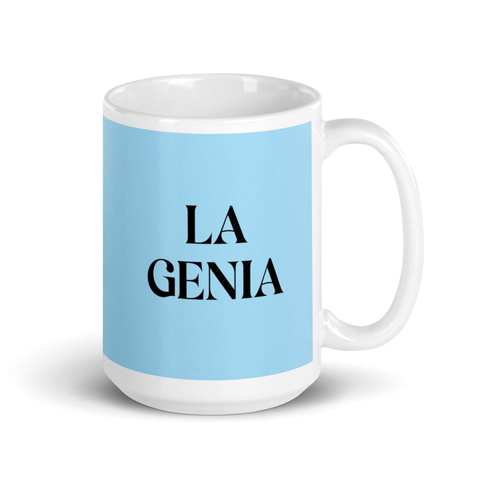 La Genia The Genius Funny Home Office Work Coffee Mug Mexican Spanish Pride Gift White Glossy Cup Sky Blue Card Mug Mexicada 15 oz