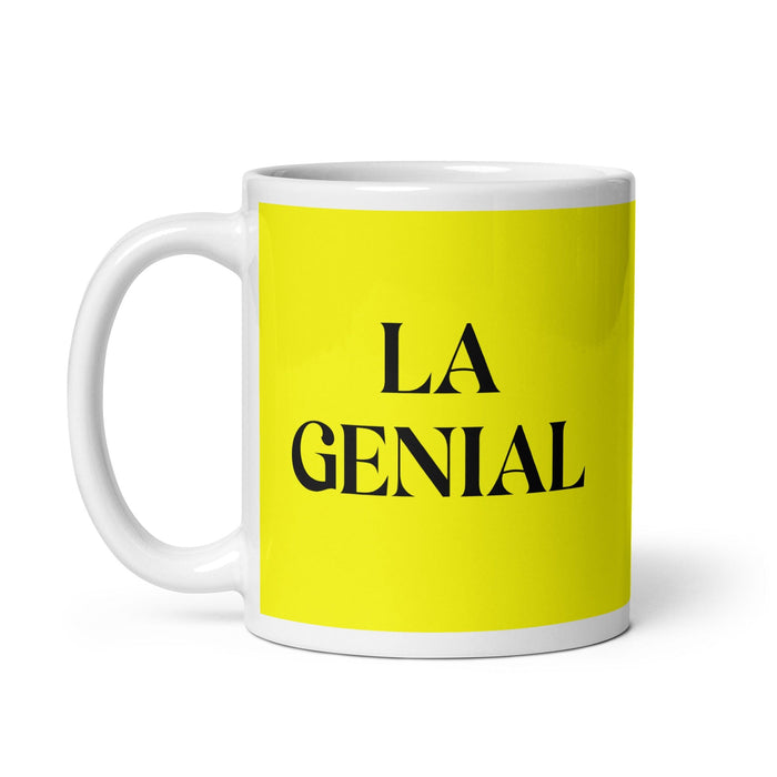 La Genial The Genius Funny Home Office Work Coffee Mug Mexican Spanish Pride Gift White Glossy Cup Yellow Card Mug Mexicada