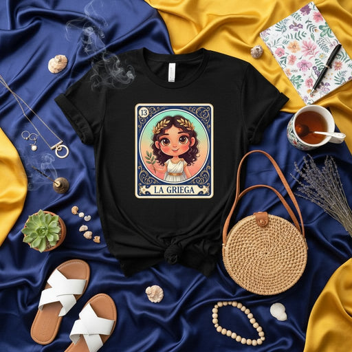 LA GRIEGA Cute Kawaii Greek Goddess La Loteria Card 13 T-Shirt, Aesthetic Greek Mythology Graphic Tee, Unique Roman Goddess Gift for Women, Boho Mediterranean Style Unisex Shirt Mexicada
