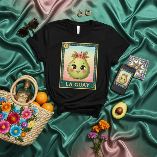 LA GUAY Cute Avocado Loteria Card Shirt, Funny Guacamole Lover Gift, Kawaii Fruit Fiesta T-Shirt, Mexican Bingo Game Apparel, Women's Men's Tee Mexicada